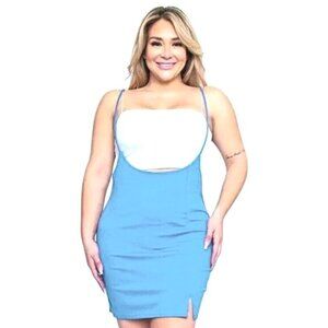 Plus Sized Blue Mini Cami Dress Split Hem in 1X or 3X Low rise